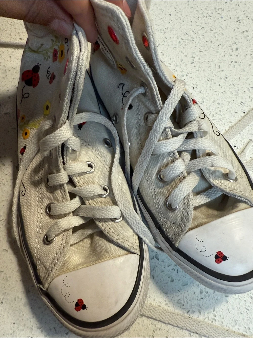 Converse Kids White High-Top Sneakers with Ladybug & Floral Accents